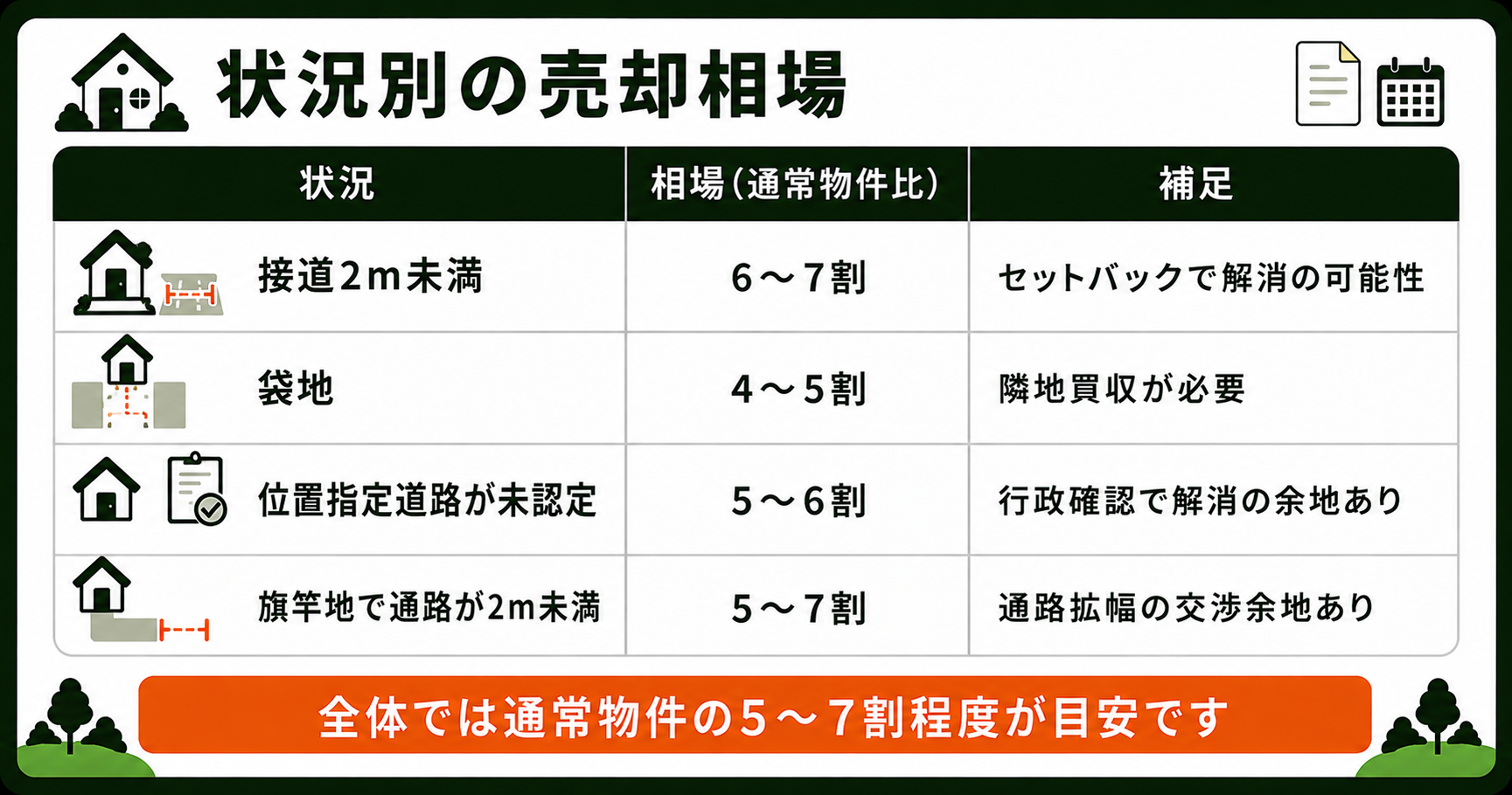 状況別の売却相場をまとめた表